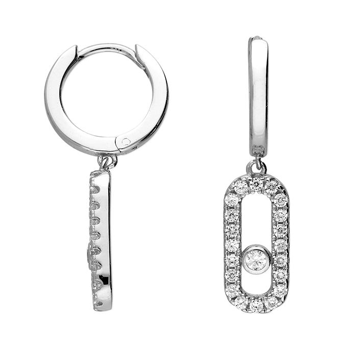 Sterling Silver Modern Cubic Zirconia Hoop Earrings